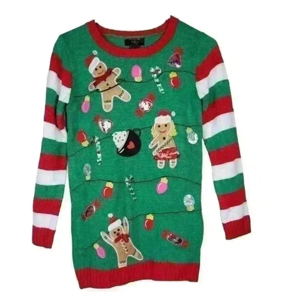 Girls It's Our Time Crew Neck Gingerbread Party Christmas Tunic Sweater sz  L 14 - Picture 1 of 12